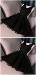 Ruby-Outfit schwarzer Mini-ärmellose Frauen V-Ausschnitt Tulle Mode Applique Perlen Homecoming-Kleider