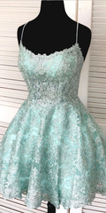 Auby Outfit Spaghetti-straps Mint Green Short Lace Backless Homecoming Dresses