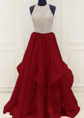 Gorgeous Beaded Sequins Prom Dresses, Keyhole Organza Sweet Party Gown