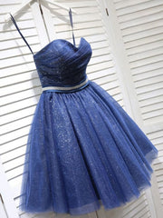 Scânteie o linie a-line deschisă cu paiete bleumarin scurt rochii scurte de casă
