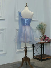 One Shoulder Tulle Sweetheart Short Blue Homecoming Dresses