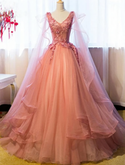 Tulle Sweet 16 With Lace Applique Long Party Dresses