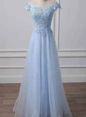 Beautiful Off Shoulder Tulle With Lace Lon Prom Dresses
