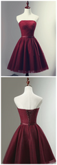 Beautiful Burgundy Knee Length Lace Up Tulle Party Dress, Homecoming Dress, Short Prom Dress