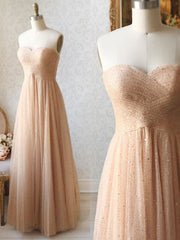 Shiny Sequins Strapless Champagne Long Prom Dresses, Champagne Formal Dresses, Sparkly Evening Dresses