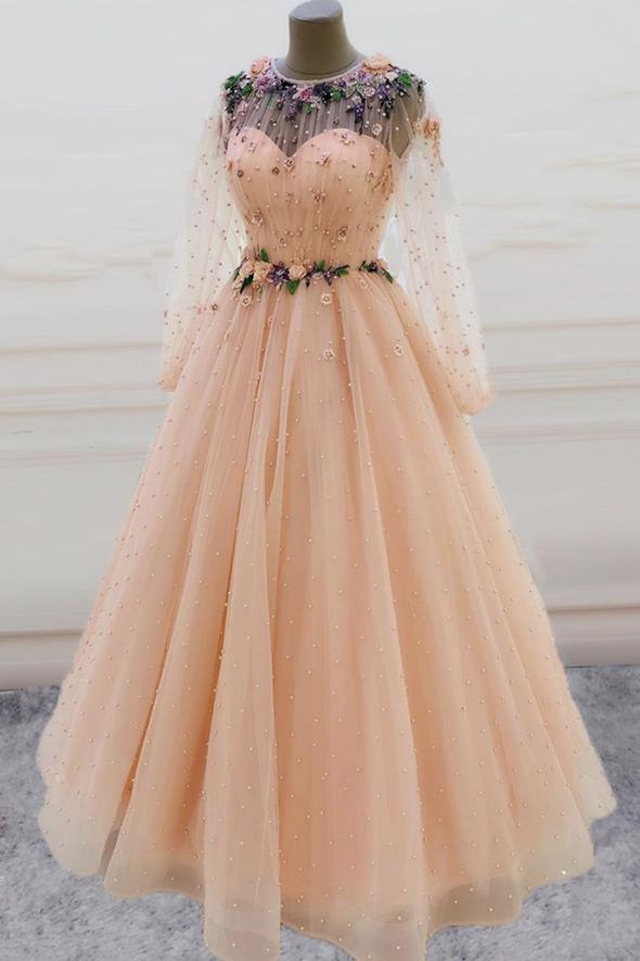 Cute Tulle Applique Long Prom Dress, Evening Dress