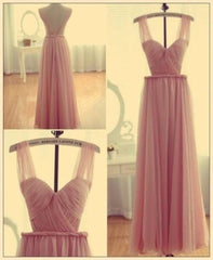 Pink Bridesmaid Gown Backless Chiffon Simple Bridesmaid Dress, Cheap Straps Prom Dress