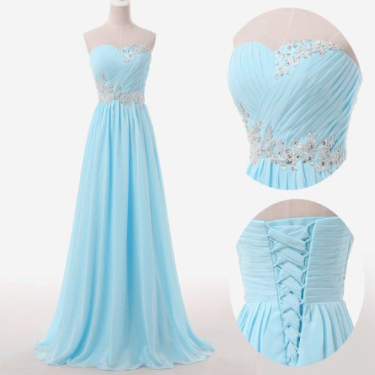 Light Blue Prom Dresses, Sweetheart Evening Gowns Modest Formal Dresses, Beaded Prom Dresses, 2024 Fashion Evening Gown Corset Evening Dress