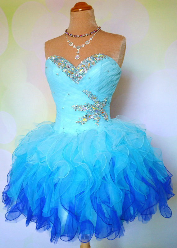 Blue Homecoming Dress, Lace Homecoming Gown Tulle Homecoming Gowns Ball Gown Party Dress, Short Prom Dresses, Lace Formal Dress, For Teens
