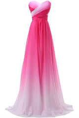 Pretty Pink Sweetheart Long Gradient Chiffon Elegant Prom Dresses