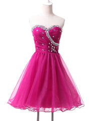 Hot Pink Cute Tulle Short Homecoming Dresses