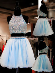Light Sky Blue Tulle 2 Pieces Two Piece Sweet 16 Homecoming Dresses
