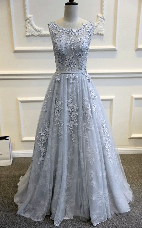 gray blue lace wedding dress elegant blue gown a line lace tulle custom made wedding dress