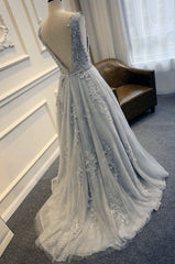 gray blue lace wedding dress elegant blue gown a line lace tulle custom made wedding dress