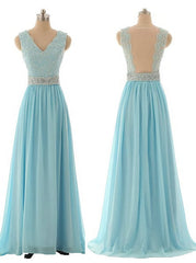 Lace Prom Dresses, Blue Prom Dress, Modest Prom Gown Light Blue Prom Gown Evening Dress, Backless Evening Gowns Party Gowns