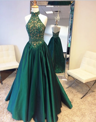 Green Halter Beading Lace A Line For Teens Elegant Backless Fashion 2024 Women Prom Dresses