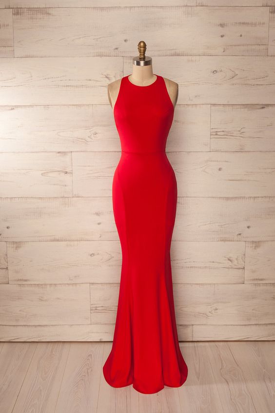 red fitted halter maxi dress red prom dress backless formal evening dress for woman