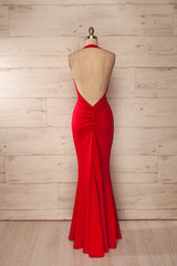 red fitted halter maxi dress red prom dress backless formal evening dress for woman