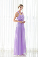 Plis de mousseline de mousseline violet en mousseline de soie robes de demoiselle d'honneur