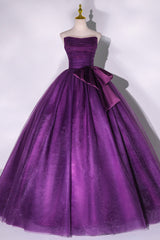 Purple Scoop Tulle Ball Gown Formal Dresses, Purple Sweet 16 Dresses