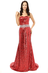 Red mermaid Sequins Sweetheart With Crystal Bridesmaid Dresses