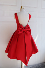 Red Satin Backless Short Party Dress, Red Homecoming Dresses