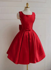 Red Satin Backless Short Party Dress, Red Homecoming Dresses