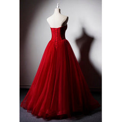 Red Sweetheart Tulle Ball Gown Floor Length Formal Dress, Red Tulle Evening Dress Party Dress