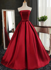 Satin Scoop Floor Length Ball Prom Dress , Dark Red Sweet 16 Gown