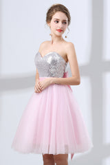 Sequin Lace & Tulle Sweetheart Neckline Short Length A-line Bridesmaid Dresses
