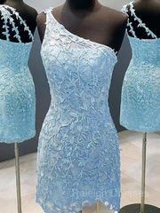 Sheath/Column One-Shoulder Short/Mini Lace Applique Homecoming Dresses