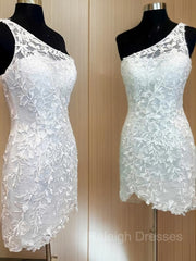 Sheath/Column One-Shoulder Short/Mini Lace Applique Homecoming Dresses