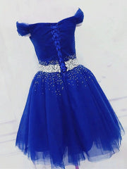 Short Royal Blue Beaded Prom Dresses, Short Royal Blue Beaded Formal Homecoming Dresses