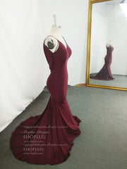Simple Burgundy Mermaid Long Prom Dress, Burgundy Evening Dress