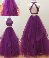 Simple two pieces tulle long prom dress, tulle evening dress