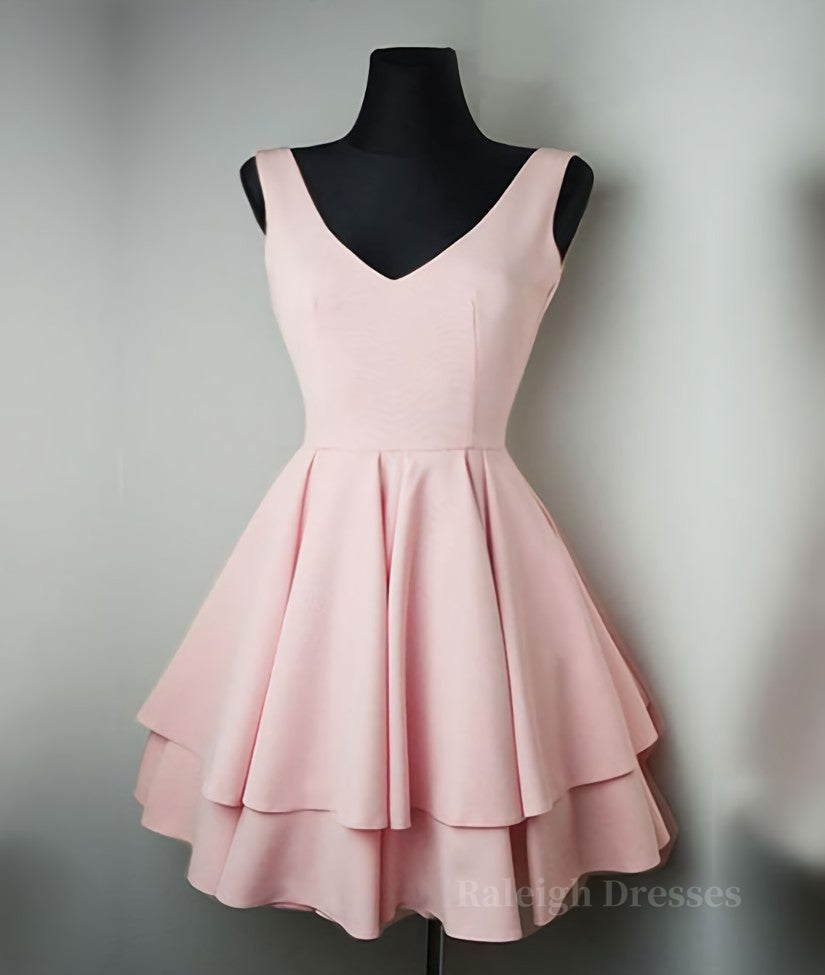 Simple v neck pink short prom dress, cute pink homecoming dress