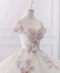 Stunning Off The Shoulder Flower Ball Gown Lace Wedding Dress