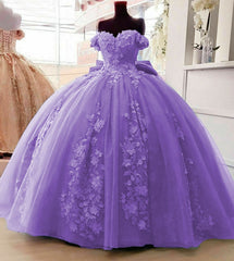 Off Shoulder Ball Gown Quinceanera Dresses 3D Floral Applique Sweet 16 Gowns