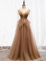 Sweetheart Neck Floor Length Champagne Lace Prom Dresses, Champagne Lace Formal Dresses