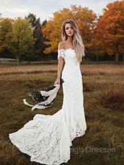 Trumpet/Mermaid Off-the-Shoulder Court Train Lace Wedding Dresses
