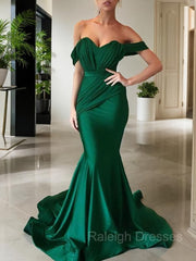 Trumpet/Mermaid Off-the-Shoulder Sweep Train Jersey Prom Dresses With Ruffles
