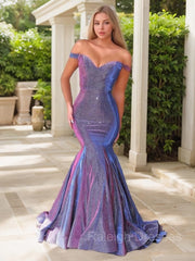 Trumpet/Mermaid Off-the-Shoulder Sweep Train Prom Dresses With Ruffles