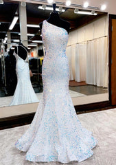 Trumpet Mermaid One Shoulder Sleeveless Long Floor Length Velvet Sequins Prom Dress