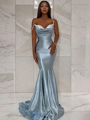 Trumpet/Mermaid Straps Sweep Train Prom Dresses With Ruffles