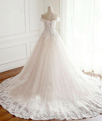 Unique lace tulle long wedding dress, lace long bridal dress
