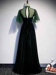 Green Velvet Long Prom Dress, Elegant A-Line Green Evening Dress