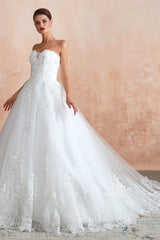 Weißes Ballkleid Tüll Spitzen Applikationen Schatz Pailletten Brautkleider Brautkleider