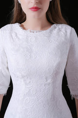 Vestidos de novia de la sirena del botón del botón de encaje blanco
