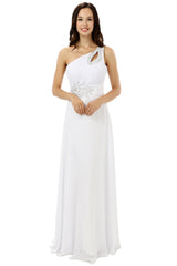 Alb rochii de domnișoară de onoare albă cu un umăr