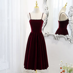 Wine Red Velvet Short Simple Wedding Party Dress, Dark Red Homecoming Dresses